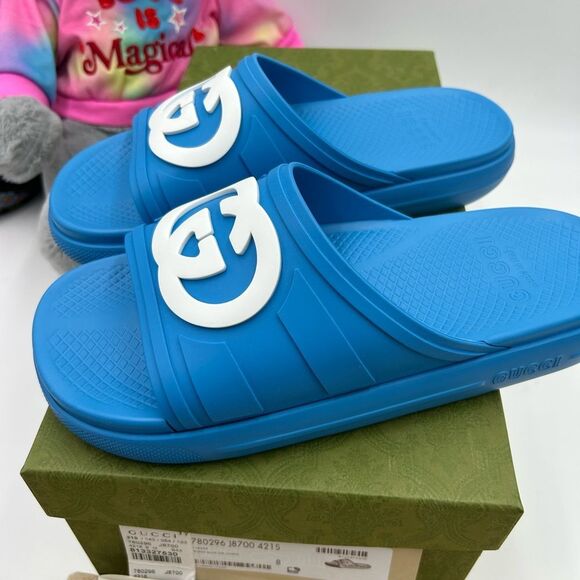 Men's Gucci interlocking G rubber Pool slides size 8, made in Italy - Picture 2 of 9